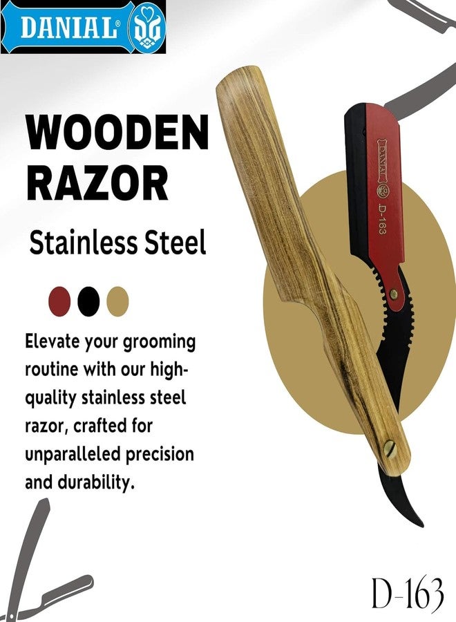 DANIAL Barber Wooden Handle Razor Stainless Steel Shaving Razor - Single Face Straight Barber Blades, and Foldable Design - Perfect for Men's Shaving - Image 2